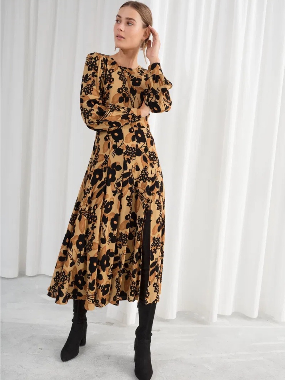 NWT & Other Stories Tan and Black Floral Maxi Dress